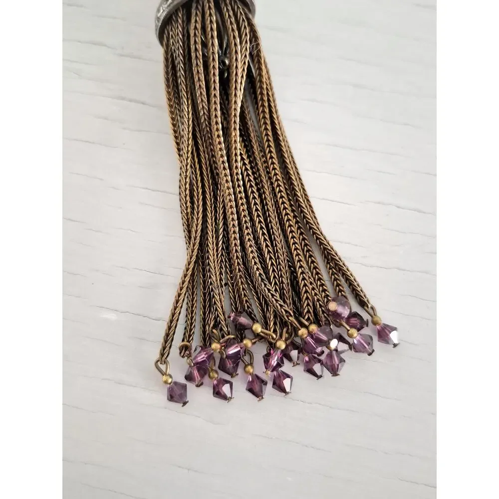 Vintage Signed Sadie Green Amethyst Colored Tassel Necklace